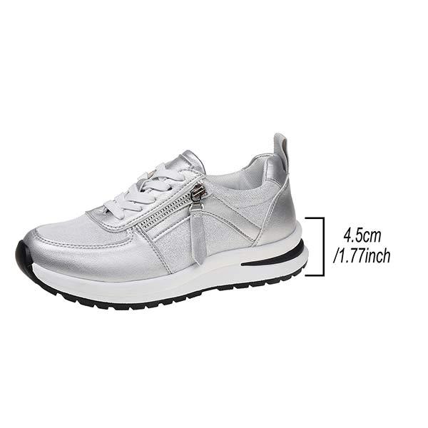 Women's Flat Round Toe Front Lace-Up Sneakers 17600120C