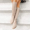 Women's Mid Heel Embossed Suede Vintage Round Toe High-Calf Boots 79527565C