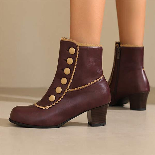 Women's Vintage Wood Grain Chunky Heeled Ankle Boots 20313121C