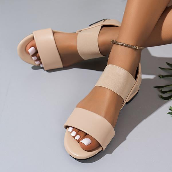 Women's Simple Elastic Strap Retro Thick Heel Sandals 58504747S