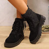 Women's Thick Sole Leopard Print Lace-Up Martin Boots 44744887C