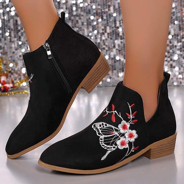 Women's Pointed Toe Embroidered Ankle Boots 22220137C