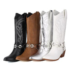 Women's Fashion Metal Buckle Chunky Heel Cowboy Boots 00949097S