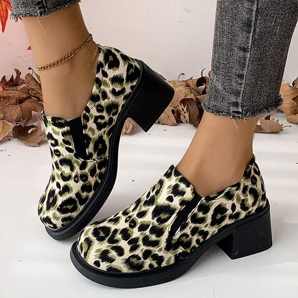 Women's Fashionable Leopard Print Chunky Heel Slip-On Shoes 54376143C