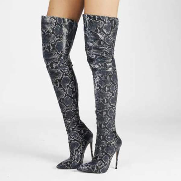 Women's Snake-Print Over-the-Knee Stiletto Boots with Back Zipper 96080466C