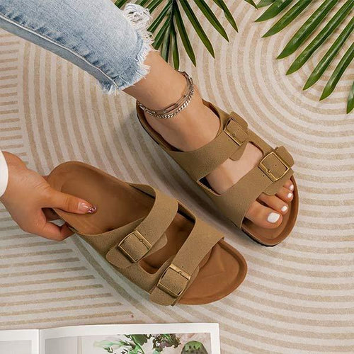 Women's Round-Toe Sandals with Metallic Belt Buckle 12430256C