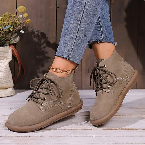 Women's Casual Daily Lace Up Flat Short Boots 74589623S