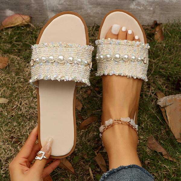 Women's Elegant Pearl Ethnic Style Flat Slippers 35635342S