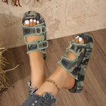 Women's Denim Belt Buckle Slide Sandals 35506643C