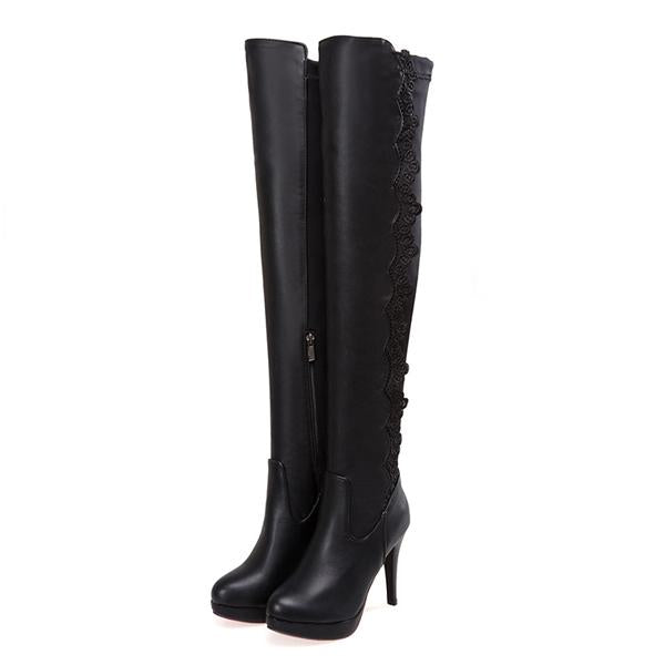 Women's Fashion Lace High Heel Over the Knee Boots 16931463S