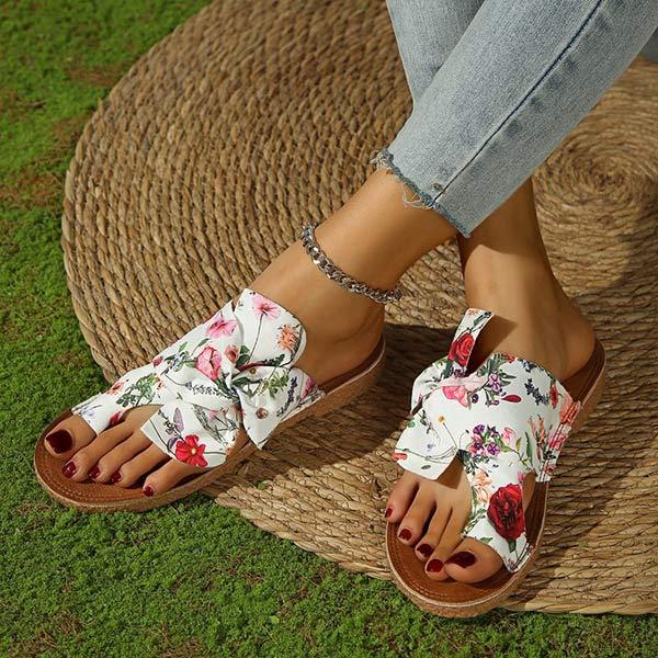 Women's Toe Loop Floral Bow Slide Sandals 06690194C