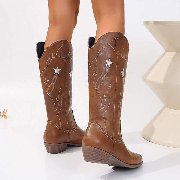 Women's Embroidered Chunky Heel Riding Boots 60563675C