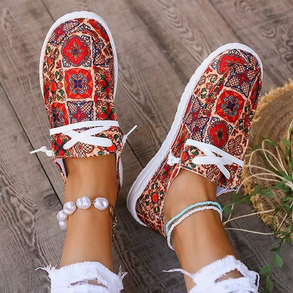 Women's Printed Lace-Up Casual Canvas Shoes 65433241C