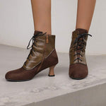 Women's Mid-Heel Suede Patchwork Ankle Martin Boots 36405403C