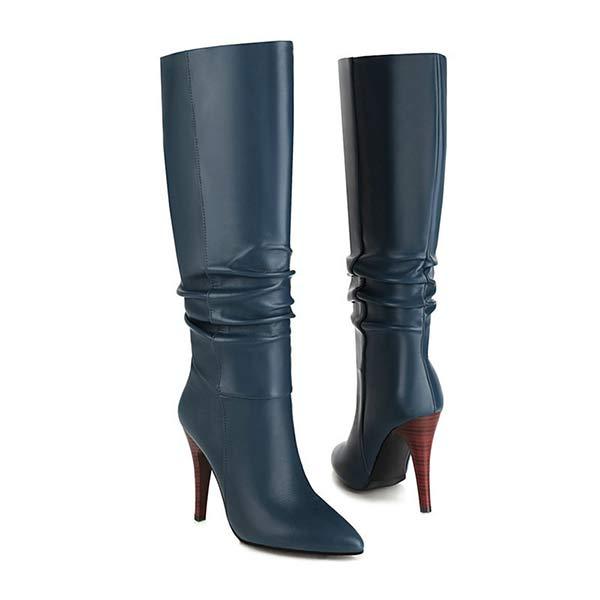 Women's Pointed Toe Ruched Knee-High Boots 80757483C