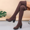 Women's Over-the-Knee Stretch Velvet Boots with Block Heel 30894505C