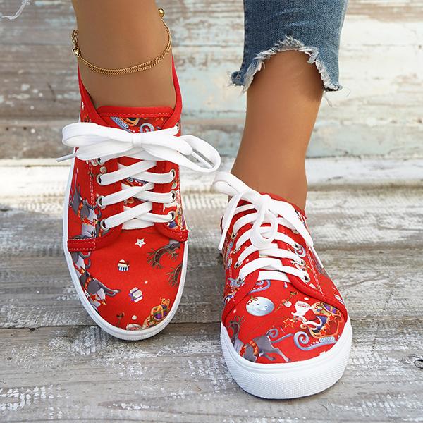 Women's Casual Christmas Printed Flat Canvas Shoes 30396989S