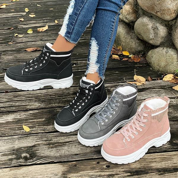 Women's Casual Lace-Up Thick Soled Cotton Shoes 48306759S