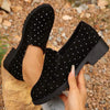 Women's Suede Slip-On Shoes with Rhinestone Detailing 11851945C