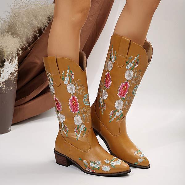 Women's Embroidered Pull-On Mid-Calf Riding Boots 31079677C