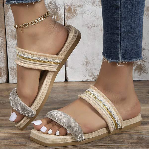 Women's Low-Heeled Rhinestone One-Strap Sandals 04746981C