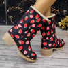 Women's Casual Strawberry Pattern Block Heel Snow Boots 26257644S