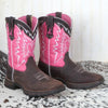 Women's Retro Square Toe Pink Embroidered Knight Boots 00784464S