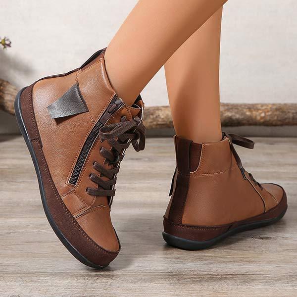 Women's Flat Side Zipper Comfort Short Boots 80001729C