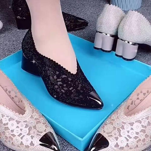 Women's Elegant Rhinestone Hollow Lace Sandals 90960885C