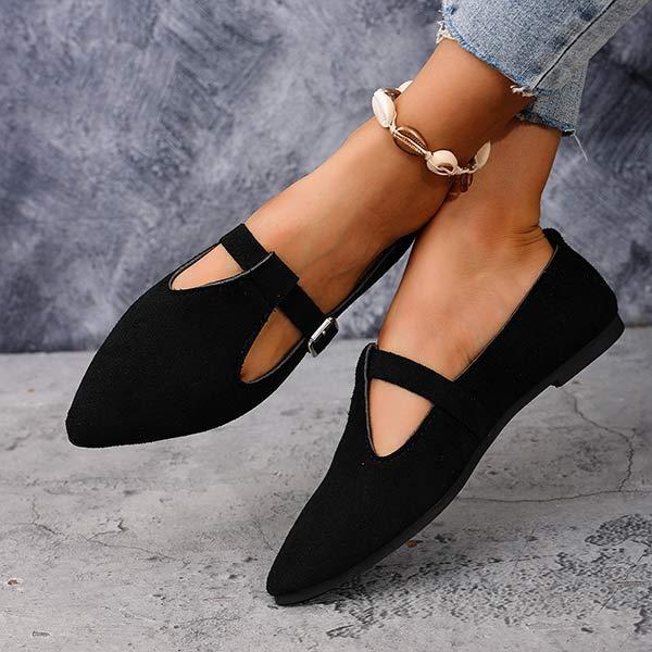 Women's Retro Pointed Toe Flat Buckle Casual Shoes 33310296C