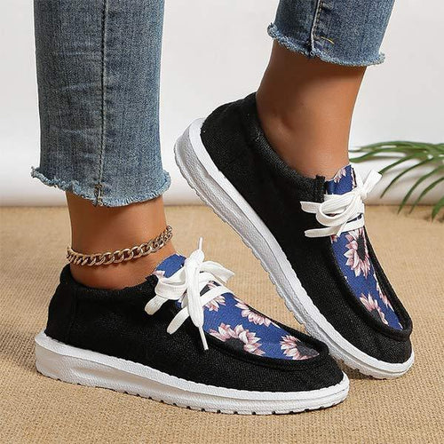 Women's Patterned Fabric Slip-On Sneakers with Lace-Up Detail and Flat Sole 75650170C