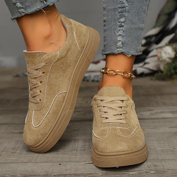 Women's Flat-Soled Lace-Up Suede Casual Sneakers 23828585S