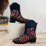 Women's Fashion Retro Flame Denim Ankle Boots 07347125S