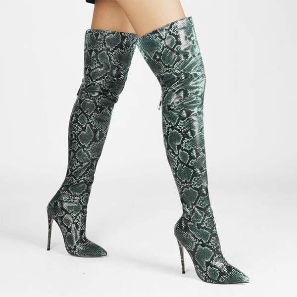 Women's Snake-Print Over-the-Knee Stiletto Boots with Back Zipper 96080466C