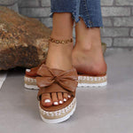 Women's Thick Sole Bowknot Jute Rope Slippers 28966511C