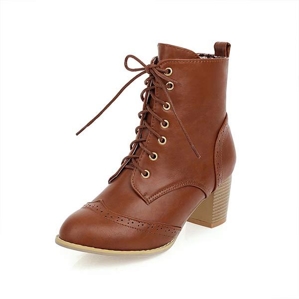 Women's Chunky Heel Lace-Up Combat Boots 44628562C