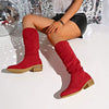 Women's Solid Color Ruched Suede Pull-On Knee-High Boots 26388994C