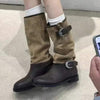 Women's Genuine Leather Vintage Patchwork Slouch Boots 01892339C