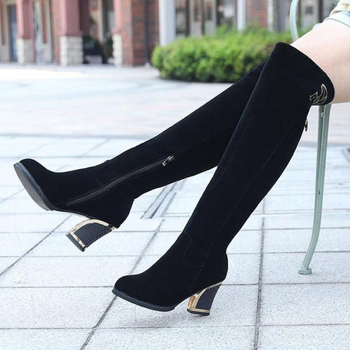 Women's Casual Simple Thick Heel Over-the-Knee Boots 08363257S