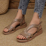 Women's Hollow-Out Peep Toe Roman Wedge Sandals with Ankle Strap 33010302C