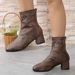 Women's Chunky Heel Ankle Boots with Back Zipper 25135162C