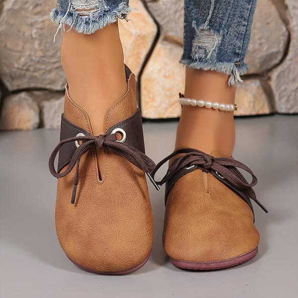 Women's Retro Colorblock Lace-Up Flat Casual Shoes 69768321C