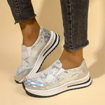 Women's Snake Print Sequin Casual Sneakers 78708155C