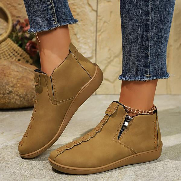 Women's Casual Flat Side Zipper Ankle Boots 65068959S