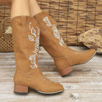 Women's Embroidered Vintage Chunky Heel Long Boots 65776009C