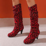 Women's Sexy Leopard Print Pointed Toe High Heel Knee-High Boots 80751028C