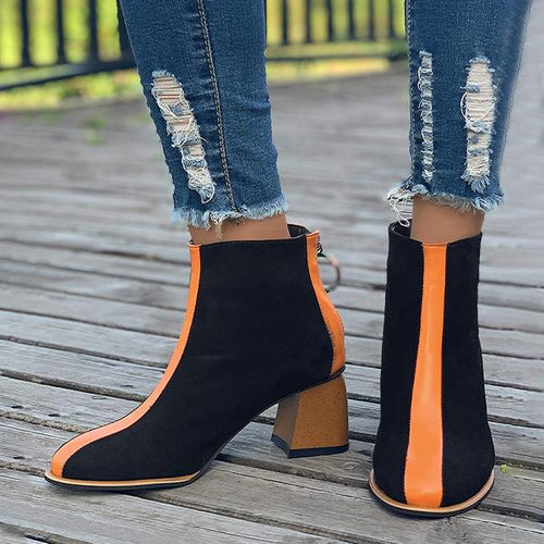 Women's Fashionable Pointed Toe Color Block Heel Short Boots 59285089S