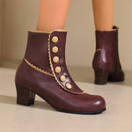 Women's Vintage Wood Grain Chunky Heeled Ankle Boots 20313121C