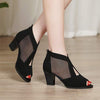 Women's Mesh Peep Toe Chunky High Heel Roman Sandals with Back Zipper 37240672C
