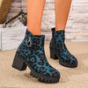 Women's Leopard Print Block Heel Ankle Boots 88668303C